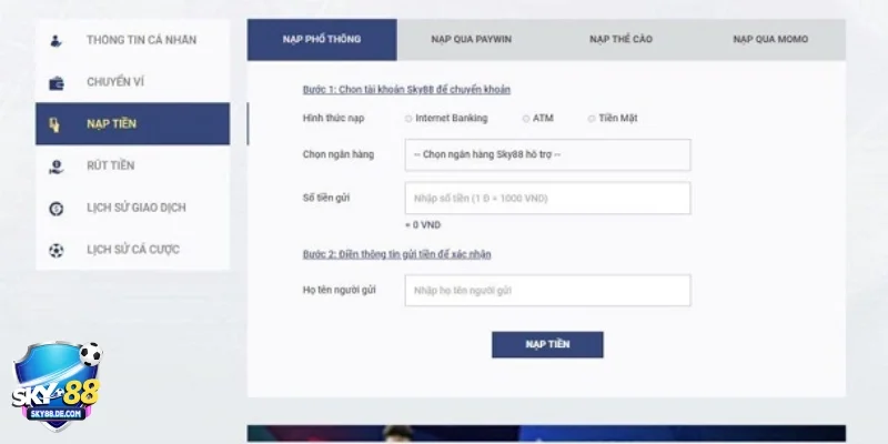 Nạp tiền diễn ra theo trình tự nào?